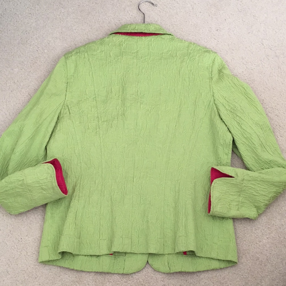 Coldwater Creek Lime Green Textured Crinkle Blazer Jacket Sz 12 - Picture 13 of 14